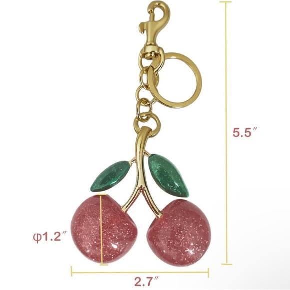 Cherries Key Chain Bag Charm Pink Glitter & Gold NEW Retail $35 - Picture 3 of 6